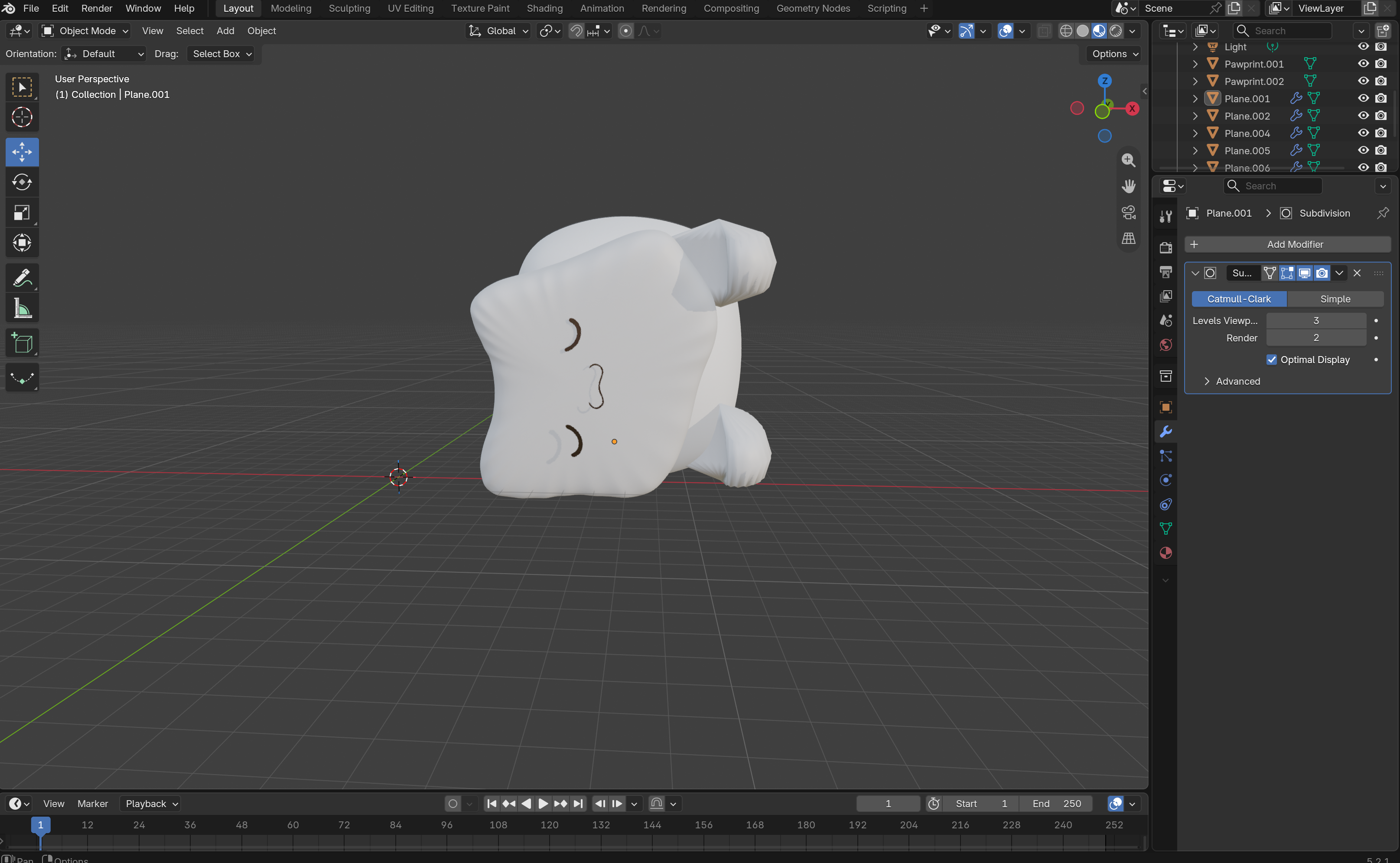 On Its Side Front Angle View of Replicated Cat in Blender